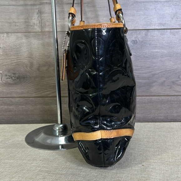 Coach Black and Tan Patent Leather Tote - Picture 5 of 15